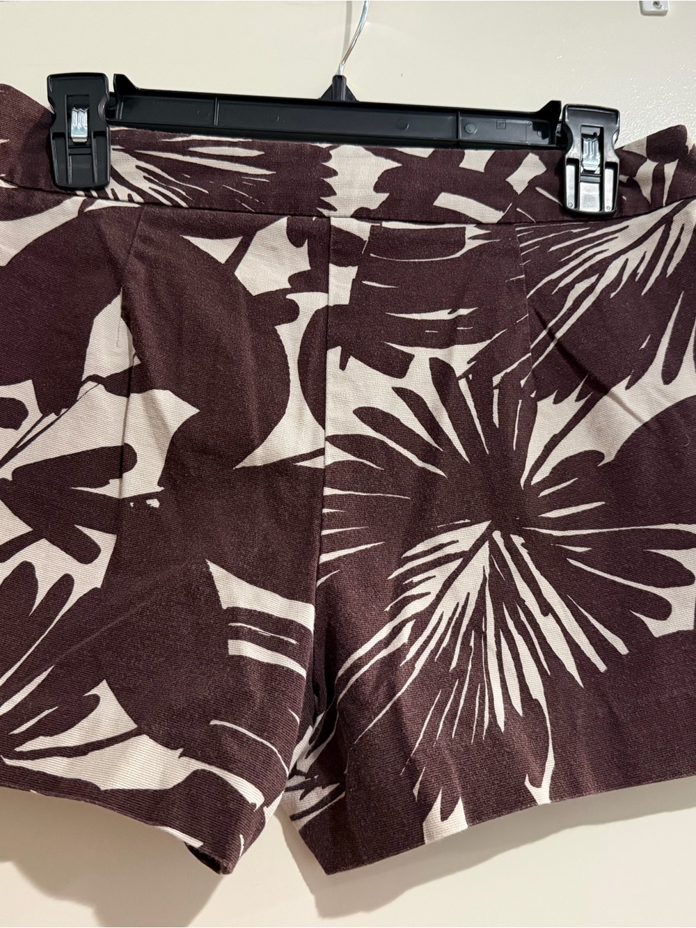 Trina Turk Brown and Cream Tropical Print High-Waist Shorts